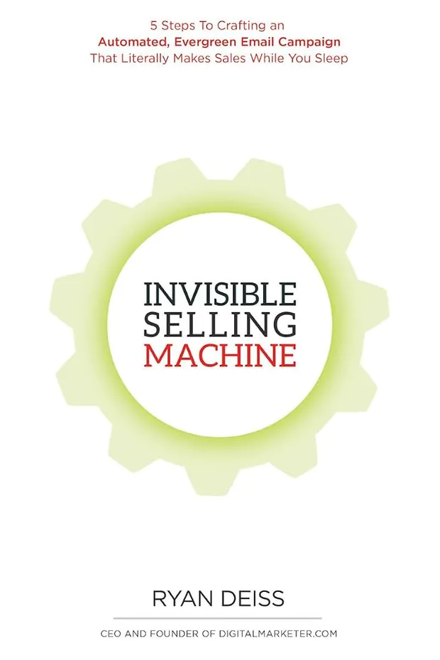 Cover of Invisible Selling Machine by Ryan Deiss: a pale green gear on a white ground